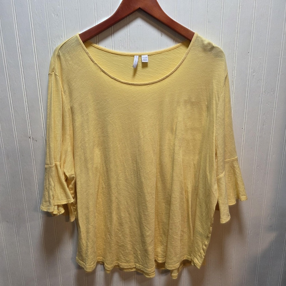 Catherines Yellow Cotton Modal Bell Sleeve Button Detail Top Plus Size 22/24W